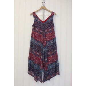 Emma & Michele Colorful Swing Sundress Maxi Lined Flowing Hankie‎ Hem Size Small